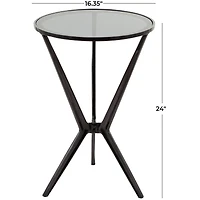 Black Aluminum Hourglass Shaped Stand Accent Table with Clear Glass Top 16" x 16" x 24"