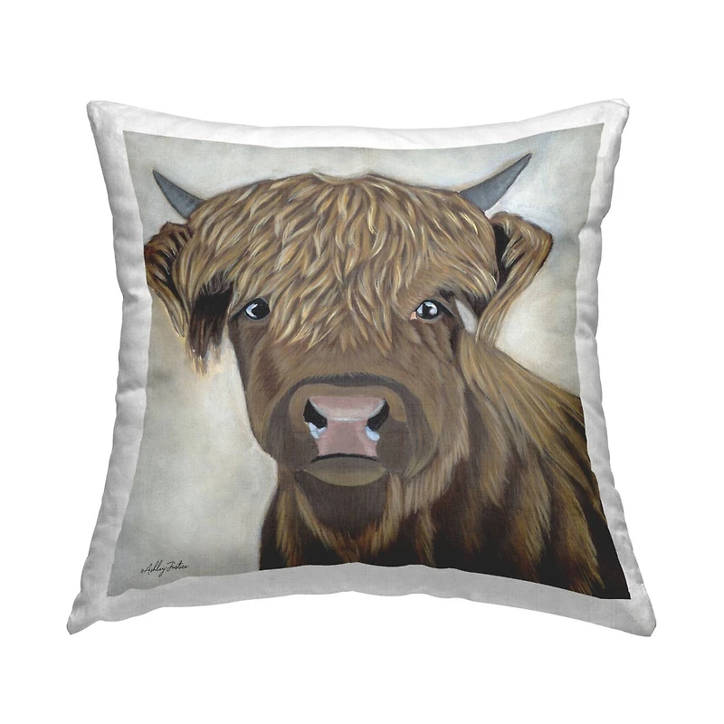 Stupell Industries Brown Farm Cattle Calf Rural Animal Throw Pillow, 18" x 18"