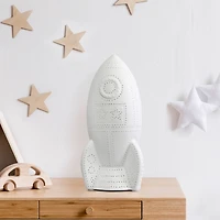 Simple Designs 6" White Porcelain Rocketship Table Lamp