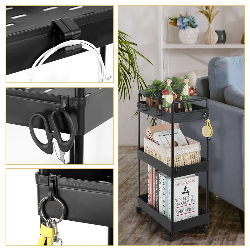 Black 3-Tier Slim Storage Kitchen Cart Set