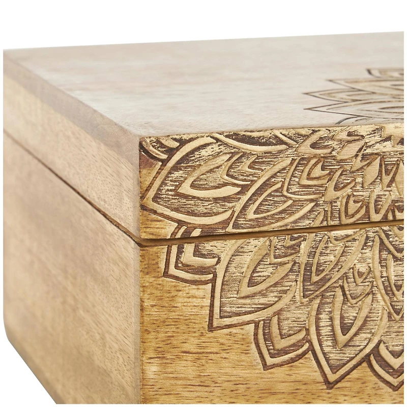 Brown & Gold Handmade Storage Box Set with Carved Mandalas Set