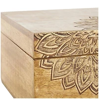 Brown & Gold Handmade Storage Box Set with Carved Mandalas Set