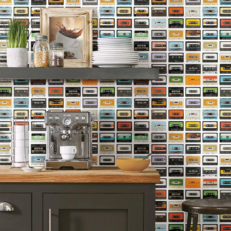 RoomMates Retro Cassettes Peel & Stick Wallpaper
