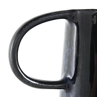 16" Dark Blue Ceramic Textured Cone Vase with Curved Handles