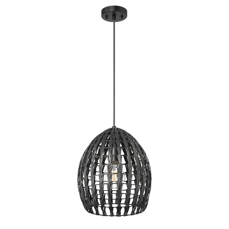 Hello Honey® Persephone Black Metal & Handwoven Rattan Ceiling Light