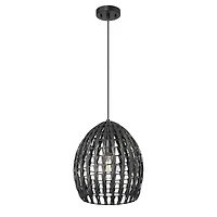 Hello Honey® Persephone Black Metal & Handwoven Rattan Ceiling Light