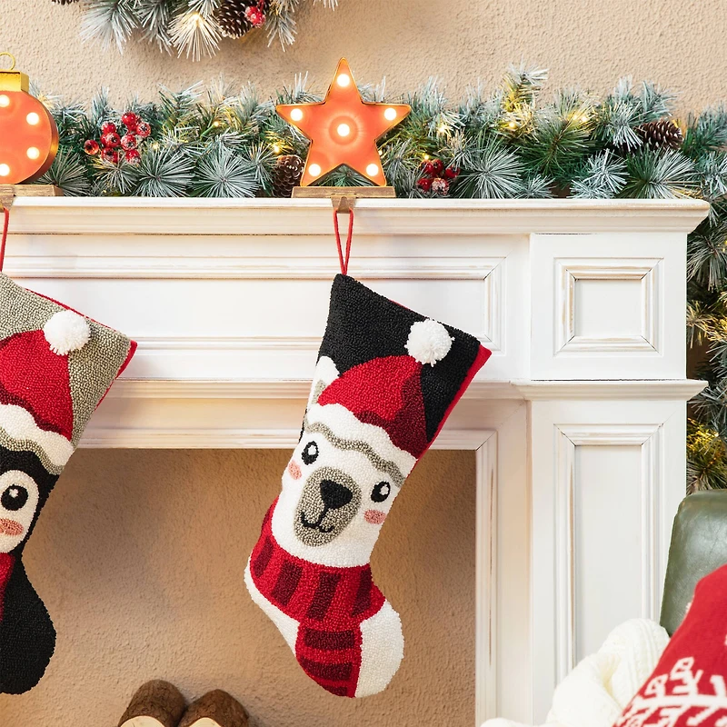 Glitzhome® 20.5" Polar Bear & Penguin Hooked Stocking Set