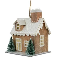 4" Battery Operated Tan Brown and White Lighted House Christmas Ornament