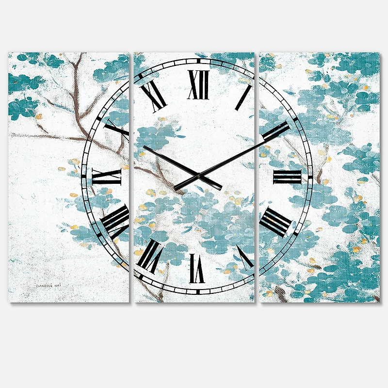 Designart Teal Cherry Blossoms II Multipanel Wall Clock