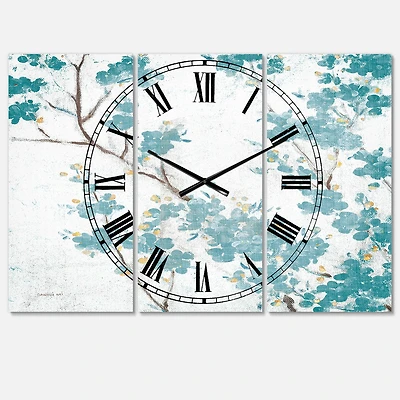 Designart Teal Cherry Blossoms II Multipanel Wall Clock