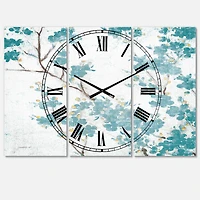 Designart Teal Cherry Blossoms II Multipanel Wall Clock