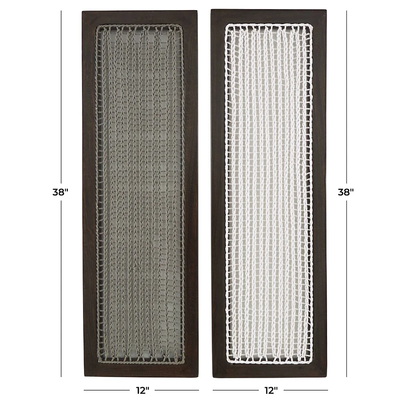 12" x 38" Dark Brown Mango Wood & Macrame Handmade Wall Décor Set