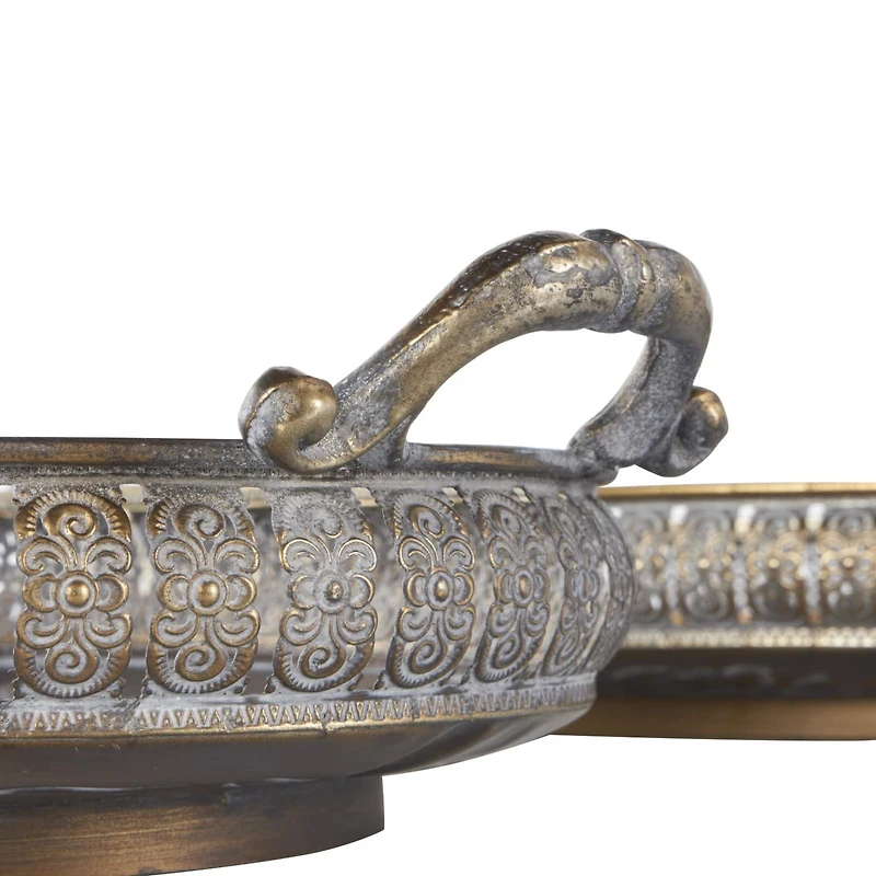 Brass Tree Patterned Tray Set