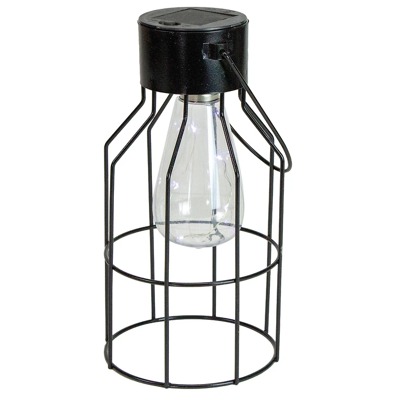 9.5" Black Outdoor Hanging Geometric Solar Lantern with Handle