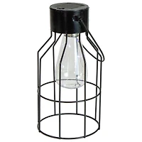 9.5" Black Outdoor Hanging Geometric Solar Lantern with Handle