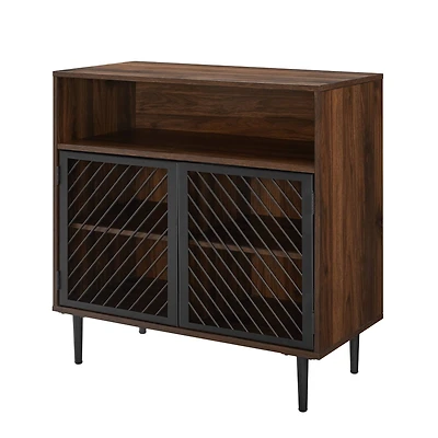 Walker Edison 32" Dark Walnut Modern Slanted Metal Door Accent Cabinet