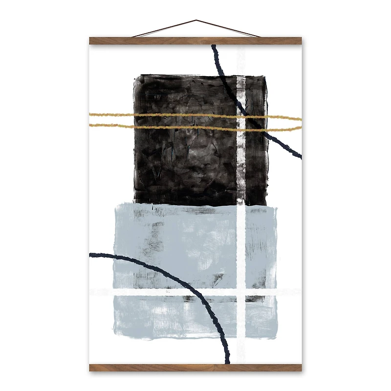 Black Blue Abstract 20" x 30" Teak Hanging Canvas