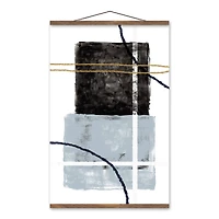 Black Blue Abstract 20" x 30" Teak Hanging Canvas