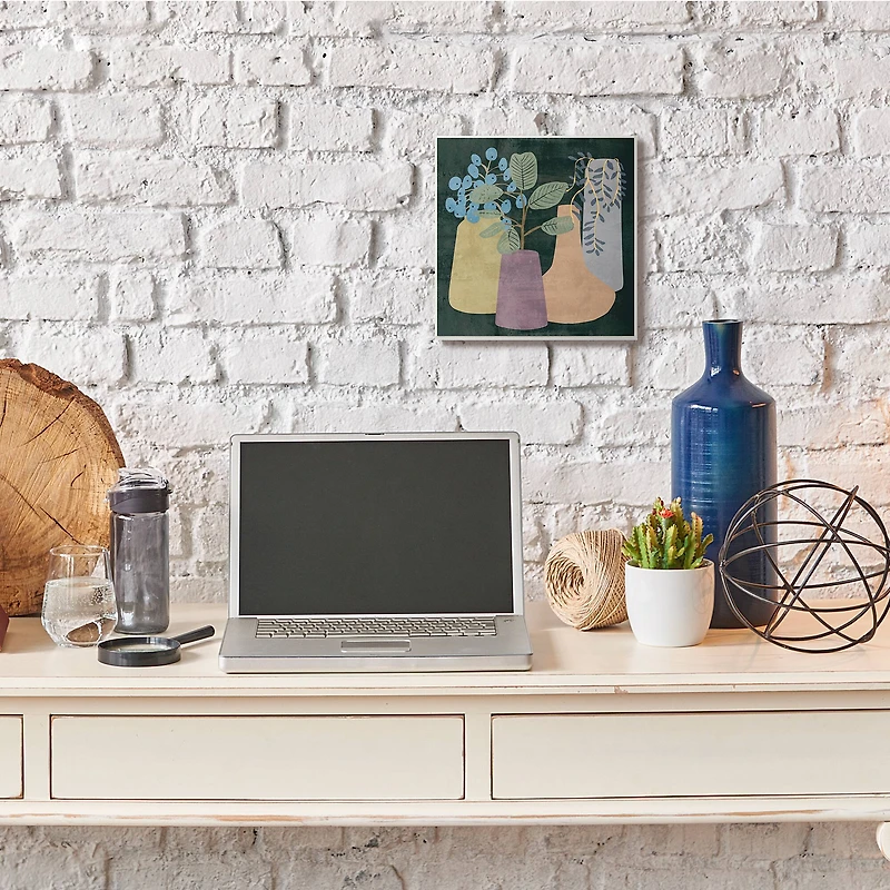 Stupell Industries Eucalyptus Plants in Decorative Vases over Black,12" x 12"