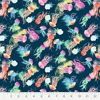 Fabric Editions Navy Deep Sea Jellyfish Cotton Fabric