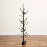 5ft. Pre-Lit Artificial Halloween Black Spooky Twig Tree with 200 Orange & Purple Copper Wire String LED Lights