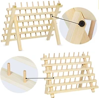 Natural 60-Spool Wooden Sewing Thread Organizer Rack