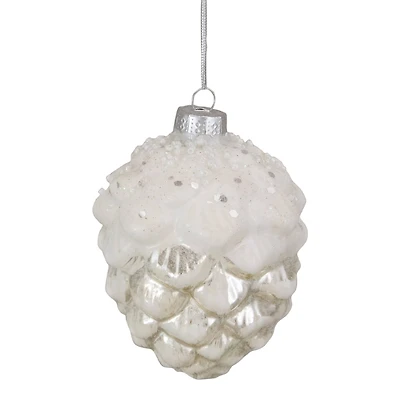 3.5" Silver Frosted Pine Cone Glass Christmas Ornament
