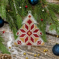 Wonderland Crafts Red & Gold Fair Isle Tree Ornament Bead Embroidery on Plastic Kit