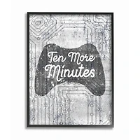 Stupell Industries Ten More Minutes Video Game Controller Gaming Grey White Words Framed Wall Art