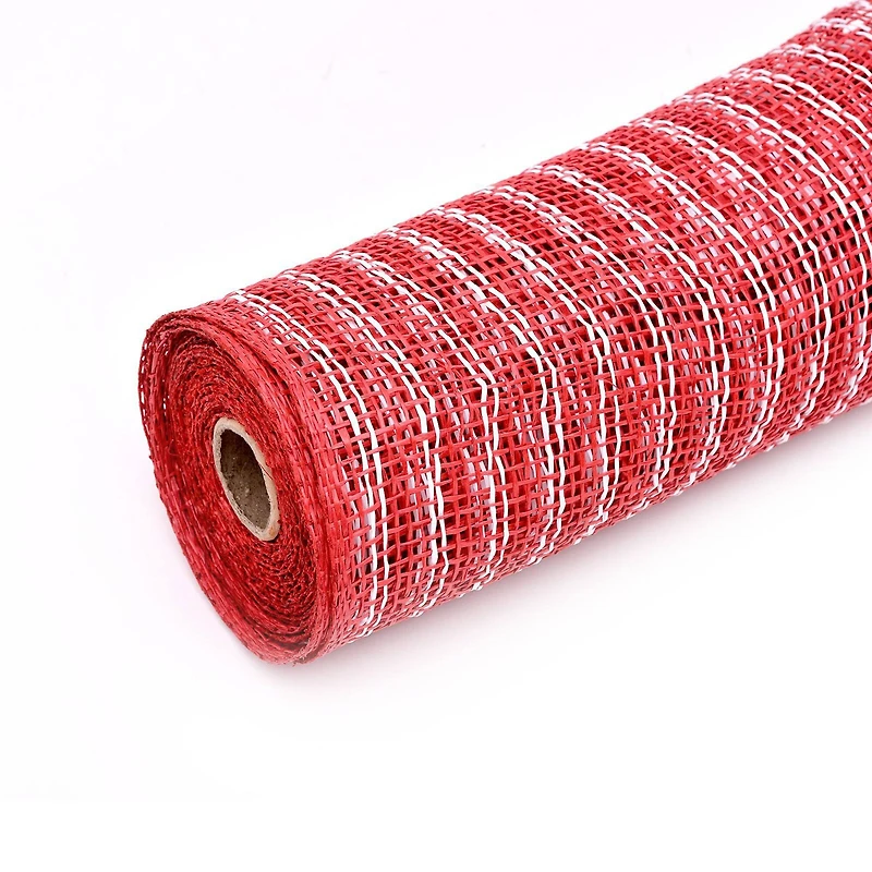 10" x 19ft. White & Red Window Poly Burlap Mesh by Celebrate It™