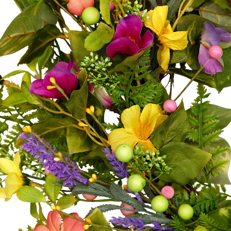 22" Yellow & Pink Mixed Floral Artificial Spring Wreath