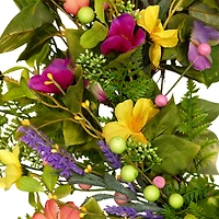 22" Yellow & Pink Mixed Floral Artificial Spring Wreath