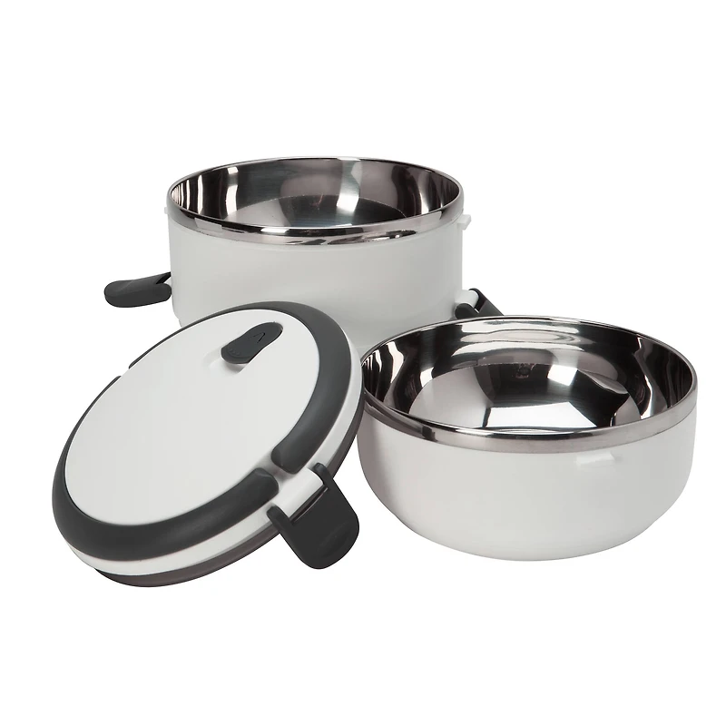Kitchen Details 2-Tier White Insulated Stainless Steel Lunch Box