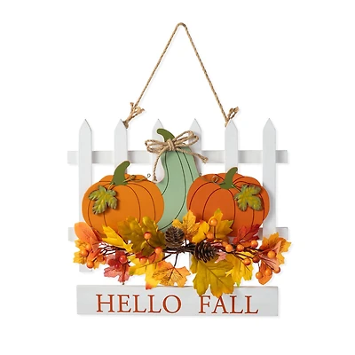 Glitzhome® 14" Fall Wooden Patch with Floral Door Hanger