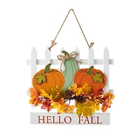 Glitzhome® 14" Fall Wooden Patch with Floral Door Hanger