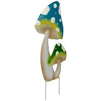 16" Blue & Green Double Spotted Mushrooms Outdoor Garden Stake