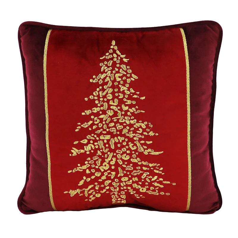 16" x 16" Burgundy & Gold Christmas Tree Throw Pillow by Ashland®