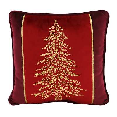 16" x 16" Burgundy & Gold Christmas Tree Throw Pillow by Ashland®