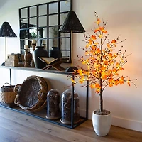 5ft. Pre-Lit Autumn Maple Artificial Fall Tree with Berries and 96 Warm White LED Lights