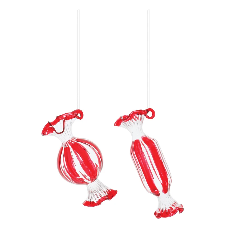 Glass Peppermint Candy Ornaments Set