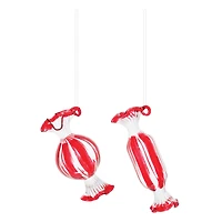 Glass Peppermint Candy Ornaments Set