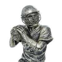 Silver Polystone Sculpture, Baseball Player 16" x 6" x 6"