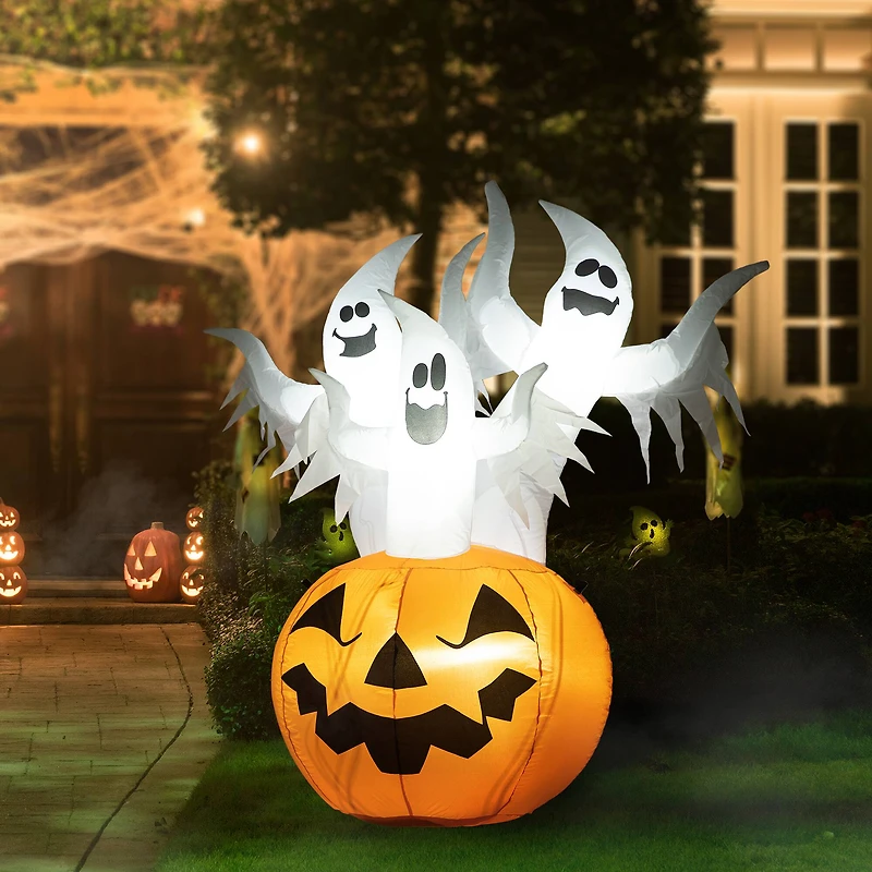 Glitzhome® 6ft. Lighted 3 Ghosts In Jack-O'-Lantern Pumpkin with Scream Inflatable Décor