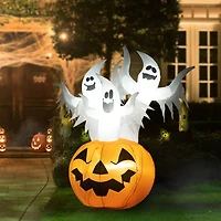 Glitzhome® 6ft. Lighted 3 Ghosts In Jack-O'-Lantern Pumpkin with Scream Inflatable Décor