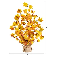 18in. Pre-Lit Autumn Maple Artificial Fall Tree with 30 LED String Lights in Burlap Wrapped Base