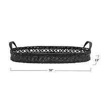 Hello Honey® 2.5ft. Black Hand-Woven Rattan Tray with Handles