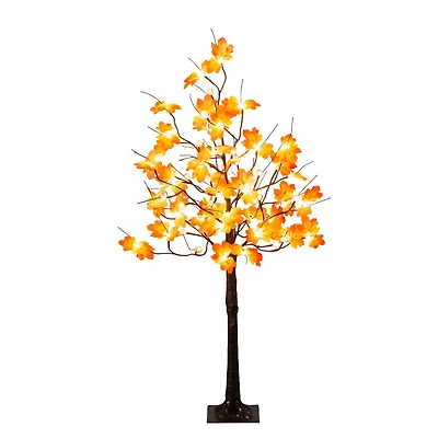 4ft. Pre-Lit Minimalist Autumn Maple Artificial Fall Tree with 56 LED Warm White & Orange Pumpkin Shaped Lights