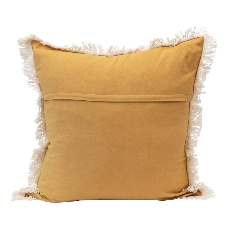Mustard & Natural Palm Frond Pattern & Fringe Pillow