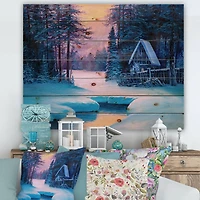 Designart - Winter Landscape & The River House In The Woods II