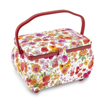Dritz® Large Red & White Floral Curved Sewing Basket